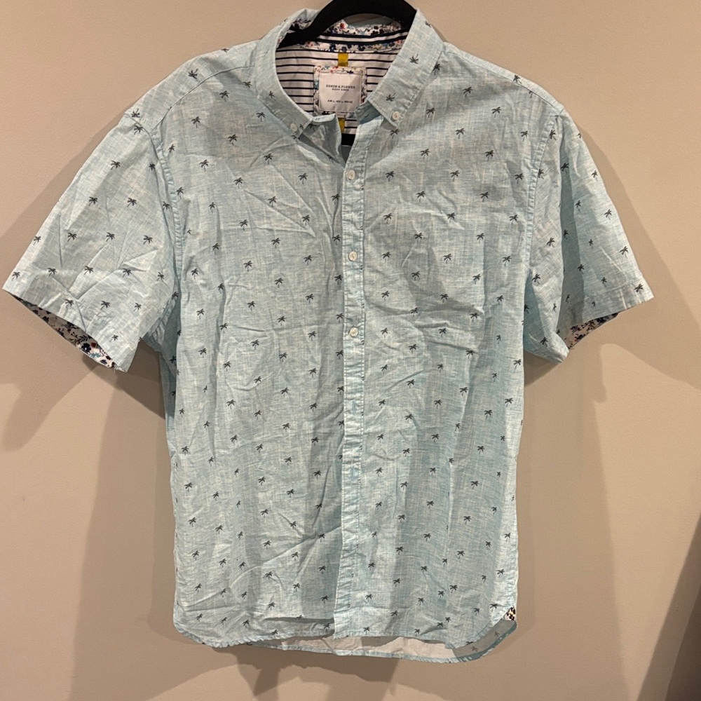 Denim & Flower Light Blue Palm Print Shirt